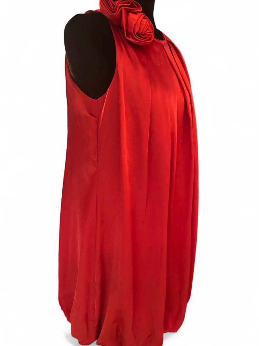 Y2K  Red Pleated bubble  Mini Dress with Rosette Shoulder - Picture 6 of 8